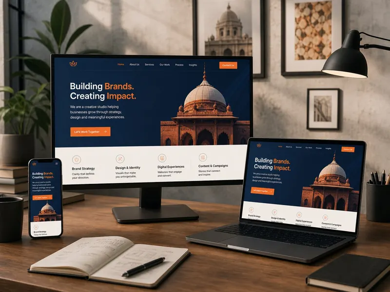 Responsive website concept across desktop, laptop and mobile devices.